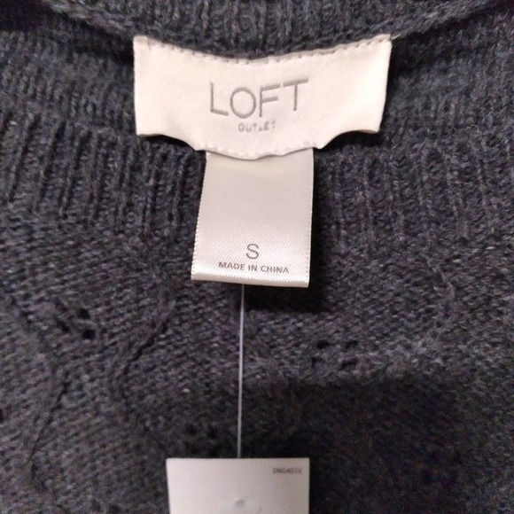 LOFT Pointelle Sweater Charcoal Scalloped Boat Neck Small NWT - Picture 2 of 7